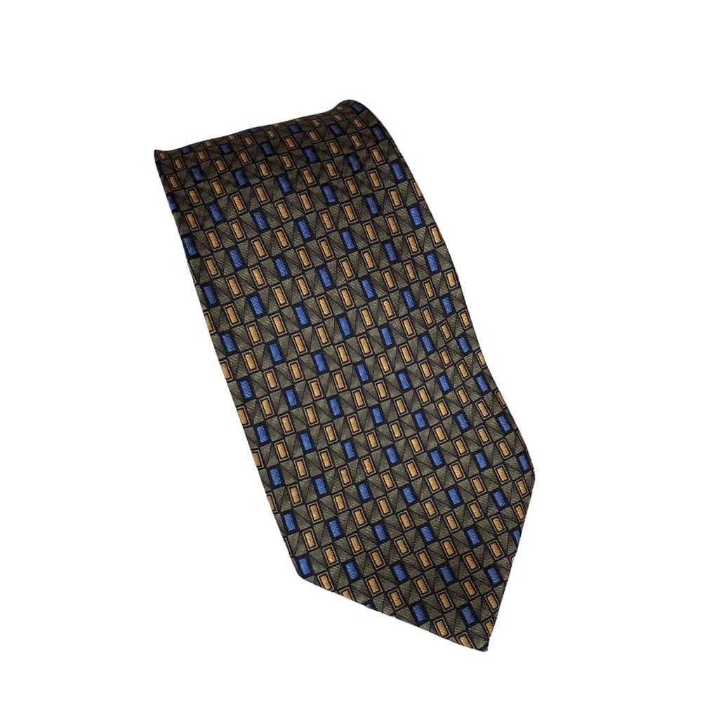 Versini 💯 % Silk‎ Made in Korea Yellow Blue Geometric Pattern Neck Tie